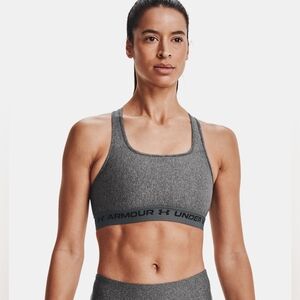 Under Armour Mid Crossback Sports Bra Womens Medium Gray Heather Padded